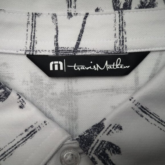 Travis Mathews Men's Size XXL White w/ Grey Palm Trees Straight Fit Polo - Picture 3 of 11